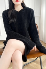 2024秋冬季新款羊毛衫女套头连帽卫衣短裙裤两件套加厚，女装套装/套裙，蒙特羊绒