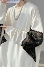 8XL-M春秋季圆领拼接撞色民族风卫衣男新款潮牌上衣服WY005P58，男装民族服装，电商B312