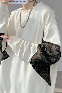 8XL-M 春秋季圆领拼接撞色民族风卫衣男新款潮牌上衣服WY005P58图片