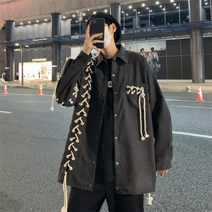 新款衬衫潮流慵懒男高街机能重工绑绳衬衫T7025P60图片