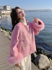 现货新款2183-P390-K569双面羊绒带袖毛狐狸毛可脱，女装双面呢大衣，韩然一族