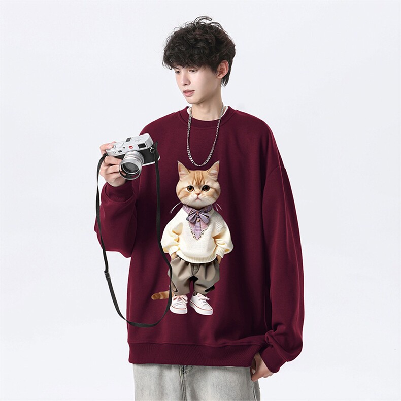 抖音品质秋季新款日系猫咪仿棉圆领卫衣wycm4048-特批28控49,男装卫衣,星座605(原A050)