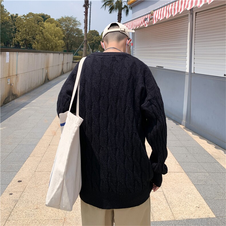 麻花毛衣男秋冬宽松帅气学生圆领针织衫慵懒风青少年上衣9019-P45,男装针织衫/毛衣,星座1008-1