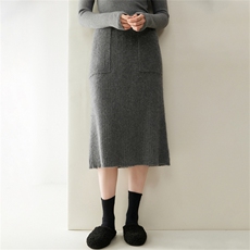 气场十足~秋冬山羊绒半身裙女士高腰长裙垂感软糯宽松带兜包臀裙，女装半身裙，纳丰羊绒
