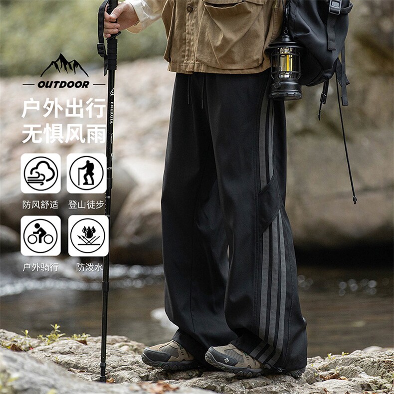 现货宽松纯色直筒垂感拼色条纹休闲裤男DSA157B-K9850-P40图片