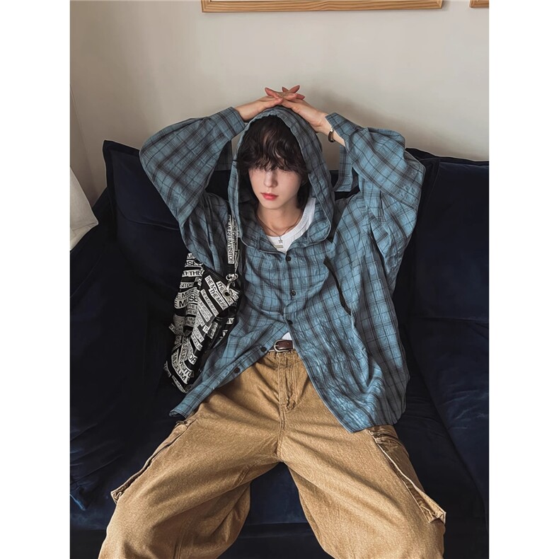 美式物理防晒肌理感格子衬衫男女夏季薄情侣百搭衬衣外套2025新款，男装防晒衣，星座506A