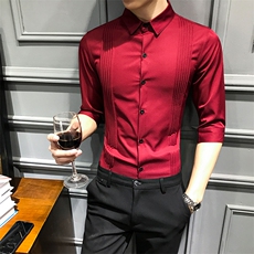 LT118-社会小伙七分袖衬衫纯色优雅派对正式衬衣发型师工作服P45，男装衬衫，星座717A