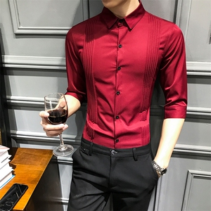 LT118-社会小伙七分袖衬衫纯色优雅派对正式衬衣发型师工作服P45图片