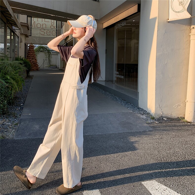 休闲学院风T恤背带裤套装女夏2025新款工装洋气减龄高级感两件套,女装套装/套裙,2D045