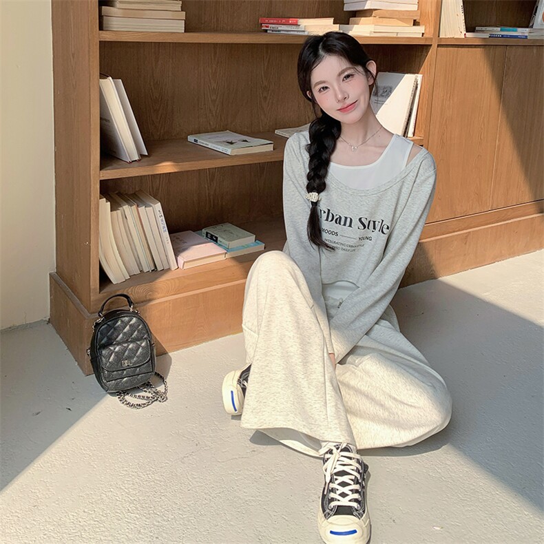 休闲运动风卫衣套装女2025年春季新款慵懒松弛感背心阔腿裤三件套,女装套装/套裙,2C285