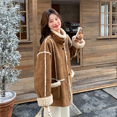 现货新款牛角扣羊羔毛2C282-988P205K298，女装派克服，2C282