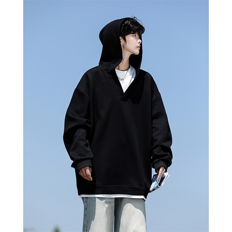 8XL-M叠穿假两件卫衣重磅连帽V领拼接套头衫宽松大码外套WY006P65,男装卫衣,电商B312