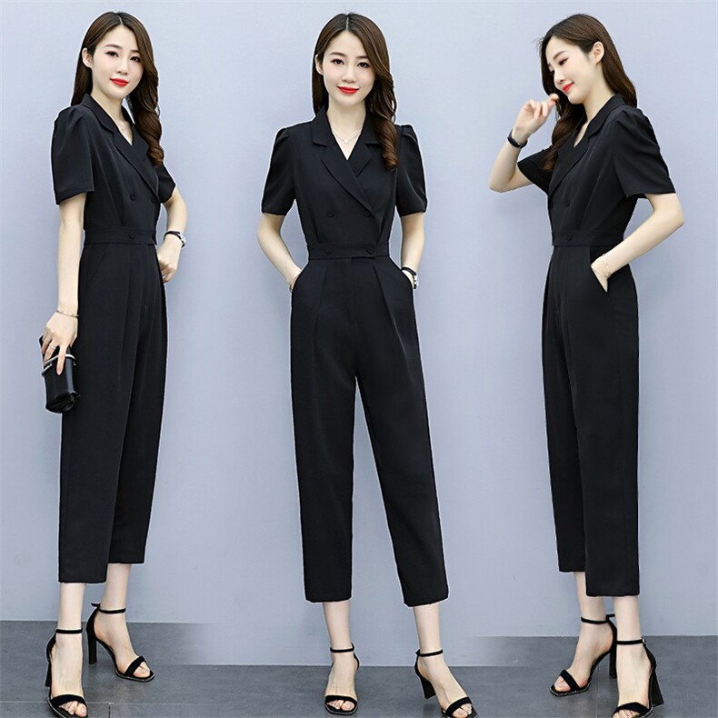 2022夏季新款简约气质西装翻领腰部双排扣装饰休闲连体裤,女装连体裤,艾尚靓装
