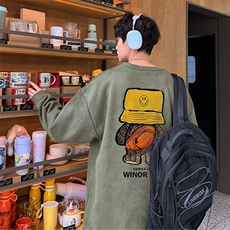 已注册原创港风供抖音得物高品质直播麂皮绒宽松男卫衣W3026P38，男装卫衣，电商C408-1(原B339-1)