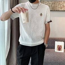 夏季高端大码短袖t恤男冰丝刺绣圆领男士冰麻小蜜蜂T恤衫M820，男装T恤，星座1116A-2（原606A-1）