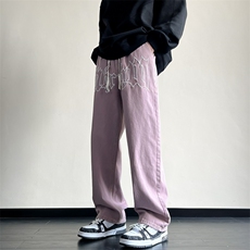 抖音品质-美式高街直筒休闲字母刺绣牛仔裤212-2-NZ015-特P50控78，男装牛仔裤，星座808A-1