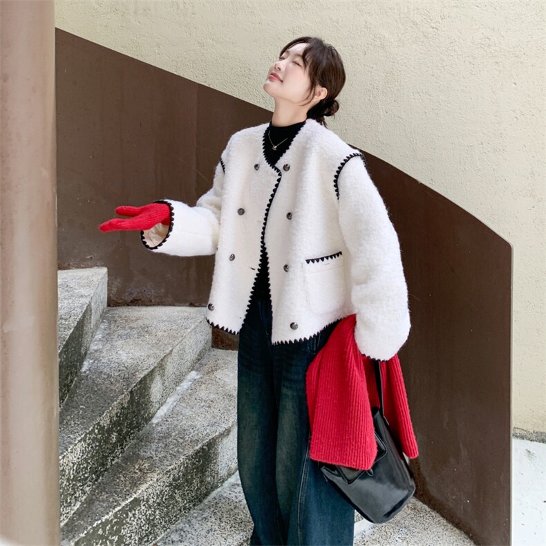 现货-2025年冬季新款90白鸭绒保暖小香风羊毛羽绒服外套女,女装羽绒服,霓裳依族