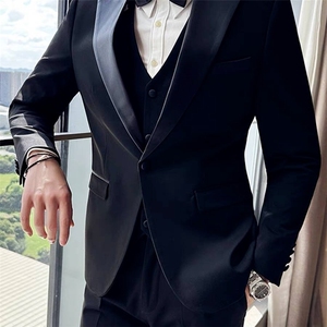 秋冬季男士网红双排扣西装外套高级感修身西服伴郎婚礼服时尚上衣图片
