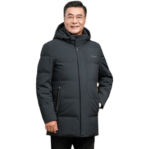 冬季新款男士中老年连帽加厚保暖羽绒服男装商务休闲白鸭绒外套图片