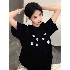 H0718-P30宽松休闲2026新款夏季短袖印花t恤女图片