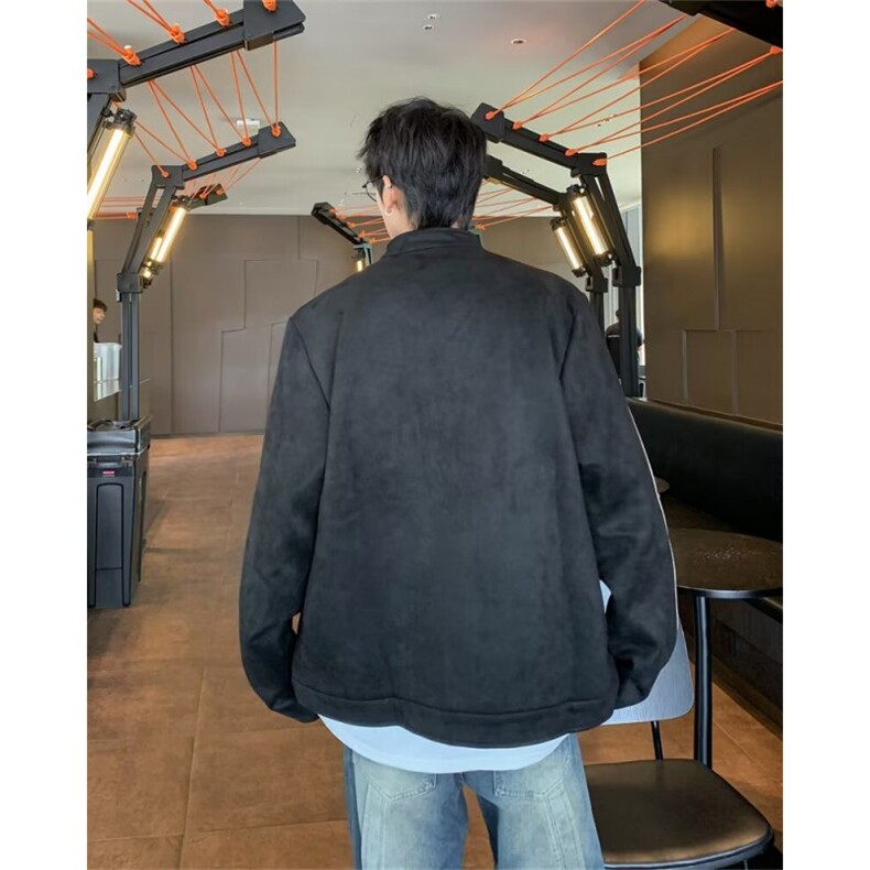 美式复古麂皮绒拼接外套男春秋款小众情侣装飞行机车夹克W187/P68,男装夹克,星座506