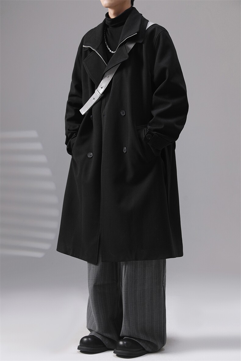 假两件毛呢大衣韩版宽松中长款翻领呢子风衣外套-FY913特P95,男装风衣,电商B289