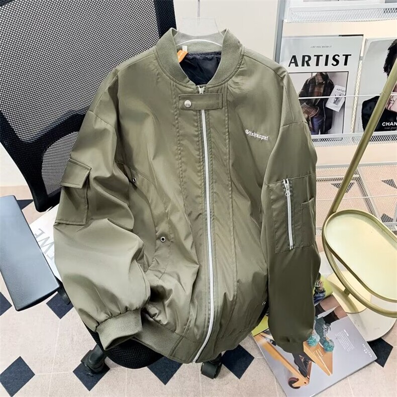 港风秋款男立领机车夹克衫工装织带拉链口袋休闲外套JK266P66,男装夹克,星座1013-1