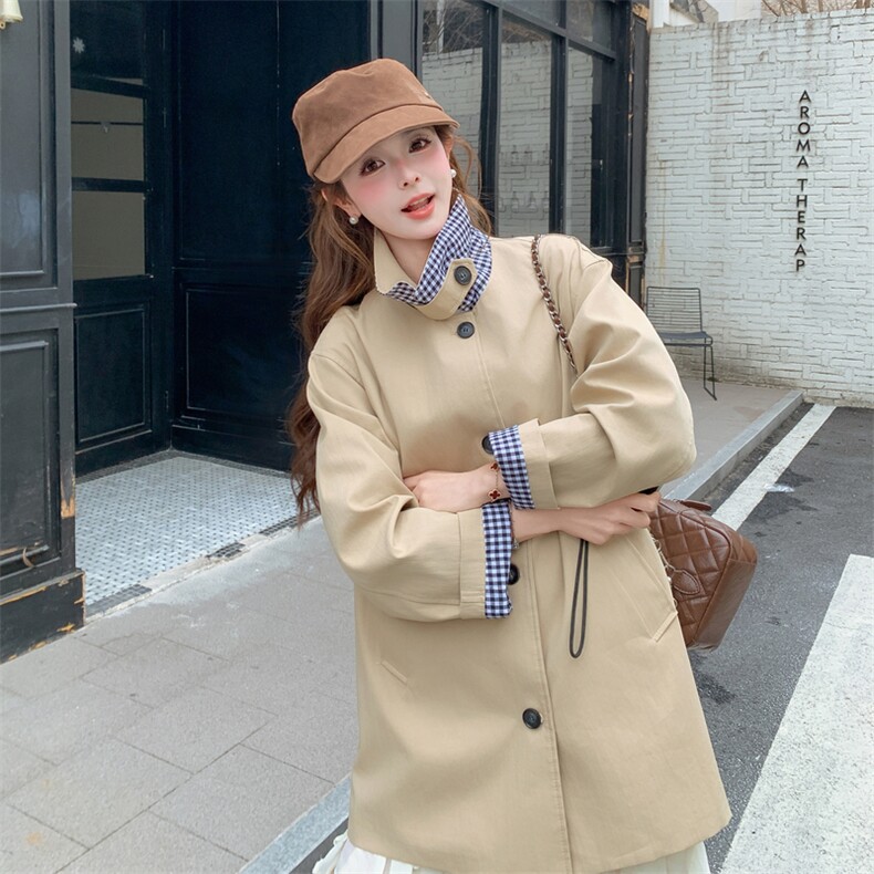 【新款】卡其色中长款百搭通勤老钱风风衣088-9803P155K248,女装风衣,2C088