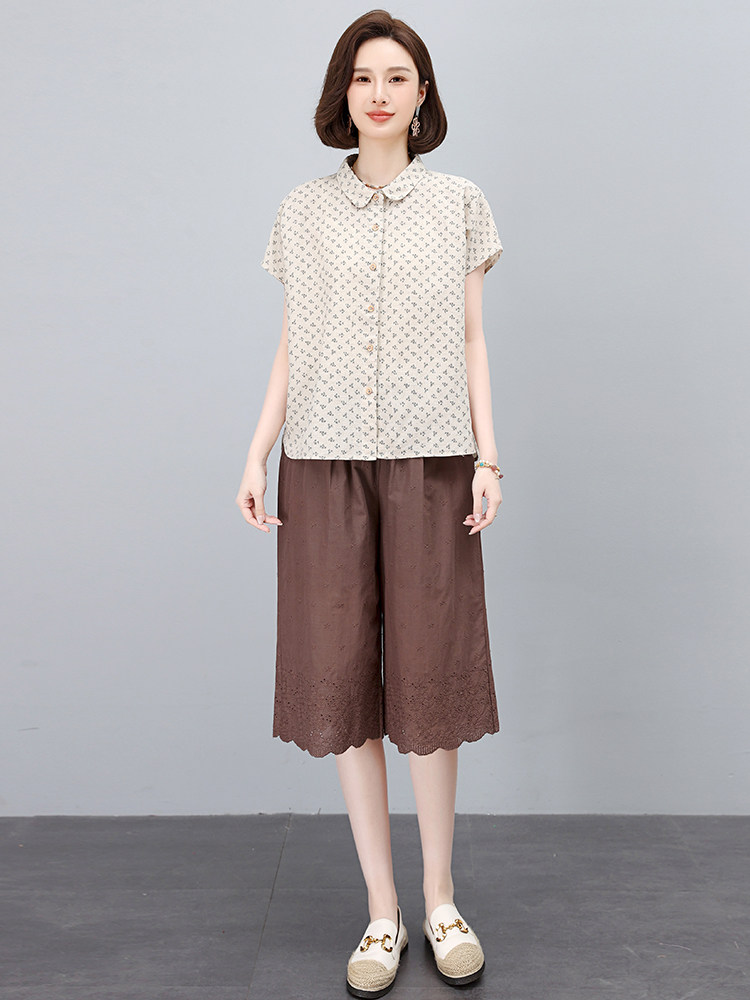 时尚套装女2025新款夏日绝美穿搭一整套妈妈休闲文艺棉麻风两件套,女装套装/套裙,奕阳依阁