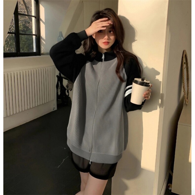 重磅秋冬北极绒开衫毛衣美式复古休闲慵懒风撞色立领针织衫外套，男装针织衫/毛衣，电商A486