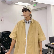 港风宽松百搭慵懒休闲衬衣夏季日系cityboy坠感衬衫短袖W3184-P30，男装衬衫，星座512-2