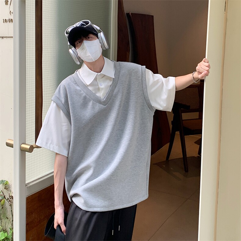 特P45无差价夏季新款假两件百搭休闲短袖衬衫-HC2271港风,男装衬衫,电商A003