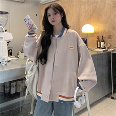 F2479-P55皮粉色麂皮绒外套学院风学生情侣棒球服上衣，女装短外套，星座617A-2