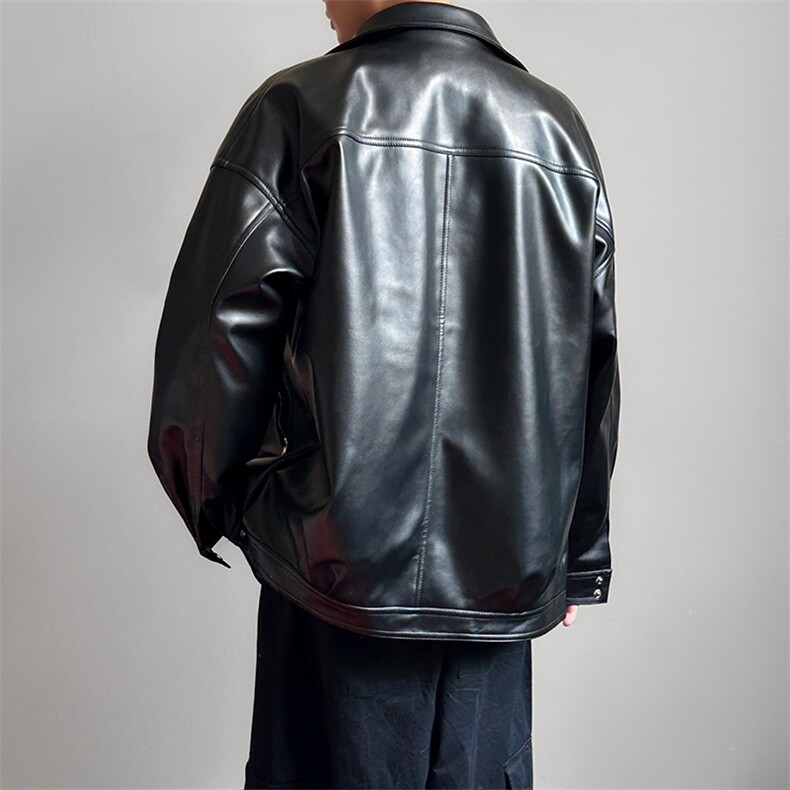 现货-春装皮衣外套男翻领休闲皮夹克潮牌PU机车服A506P90加绒100,男装夹克,电商A351