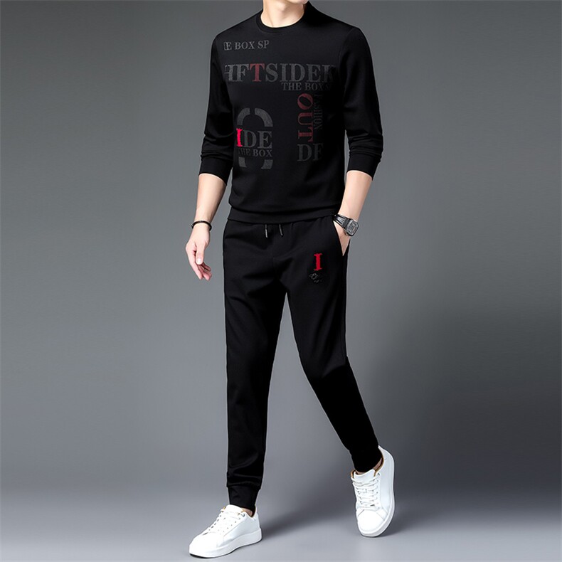 2023春秋季套装中年人爸爸装休闲两件套商务长袖圆领卫衣男上衣服,男装休闲套装,电商B212（原钱塘6029）
