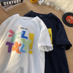 T759P32立体发泡印花夏季新品高街美式短袖T恤宽s重磅纯棉体恤图片