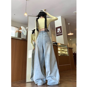 2025秋装美式褶皱水洗直筒牛仔裤慵懒分情侣裤子 A025-N36-P55图片