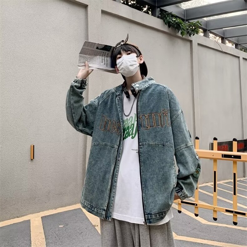 美式复古机车风牛仔外套男潮牌重工刺绣开衫拉链立领J2031P70,男装夹克,星座1116-2