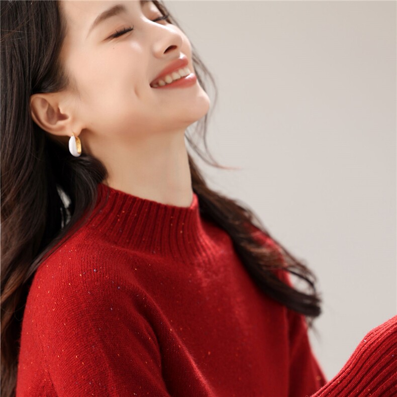 2025年秋季套头彩点加厚半高领时尚你的通勤休闲,女装羊毛衫,万禾羊绒