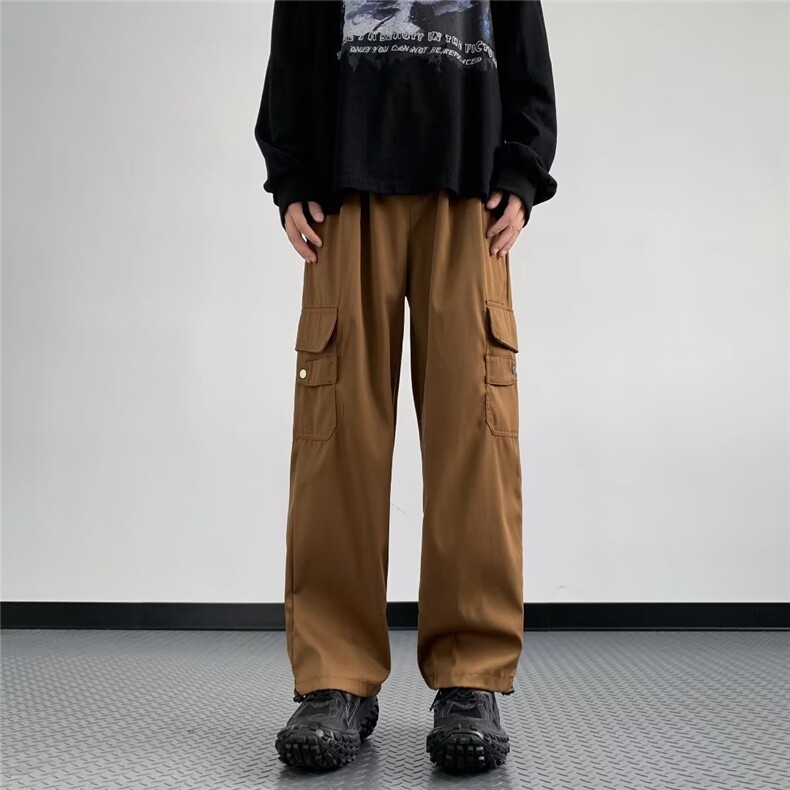美式复古工装裤子男夏季潮牌多口袋阔腿休闲裤宽松直筒薄款长裤子,男装休闲裤,四季星座218-1