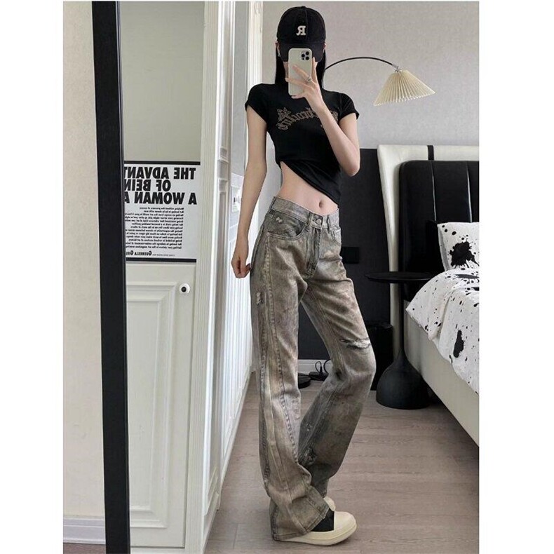 美式高街3D打印废土风直筒微喇vibe牛仔裤男女痞帅裤LB30677-P60,男装牛仔裤,星座1008