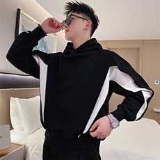 AW96/P78控108秋季社会小伙连帽拼接撞色结构长袖卫衣男黑首，男装卫衣，星座305B-1
