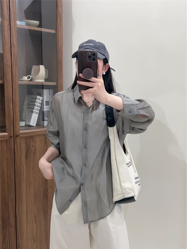 2025时尚简约百搭衬衣单排扣防晒女时尚,女装衬衫,洛丽兰可