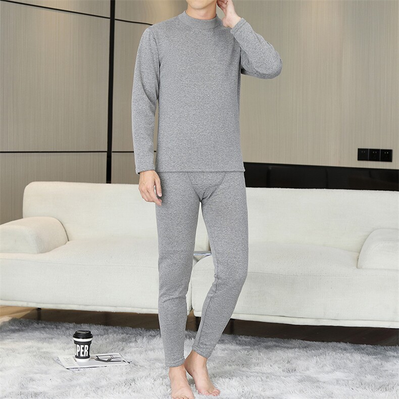 保暖内衣男士纯色半中高领秋衣秋裤加绒加厚护膝套装TZ223-P58,男装休闲套装,星座310B-3
