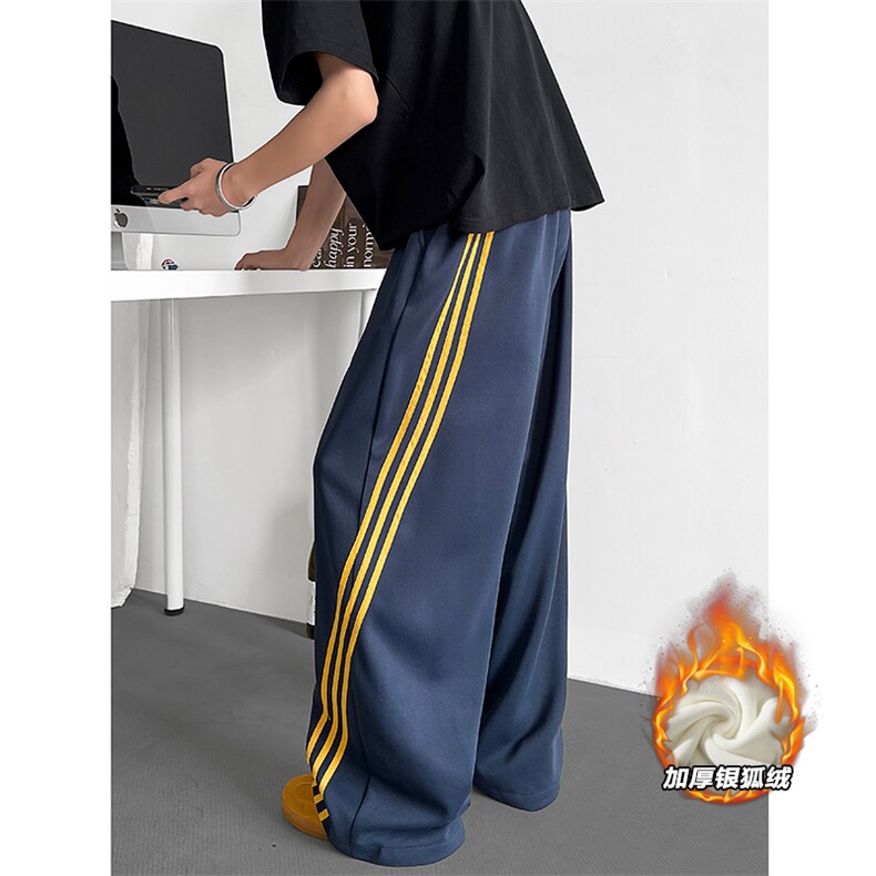 新款撞色三条杠港风380g重磅银狐绒休闲裤男K5765J加绒-特P40控78，男装卫衣，电商A001