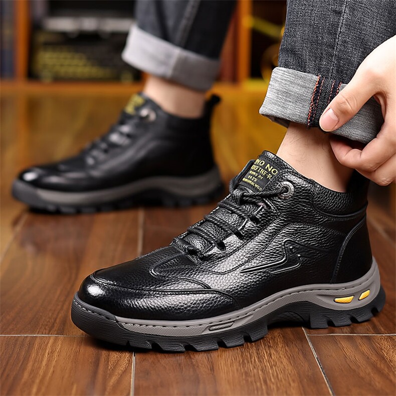 男士棉鞋冬季高帮男鞋真皮东北加绒加厚羊毛保暖防滑雪地靴男，男鞋雪地靴，电商A223