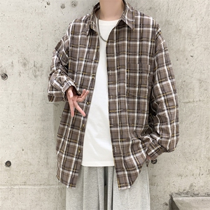 格子衬衫男2025秋季新款休闲宽松外套百搭帅气日系衬衣潮CS711P48图片