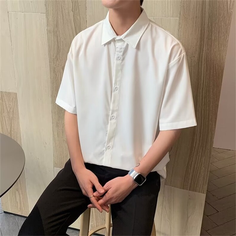 男春秋情侣宽松休闲衬衣纯色短袖衬衫FC11P28,男装衬衫,星座1116-2