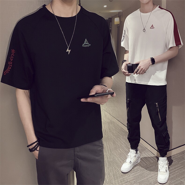 2021新款男士短袖t恤夏季拼色打底衫韩版中袖上衣服潮男DS350TP25,男装T恤,电商A102