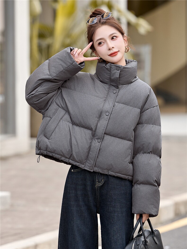短款羽绒服女2025冬季新款小个子宽松立领白鸭羽绒面包服外套,女装羽绒服,美沁